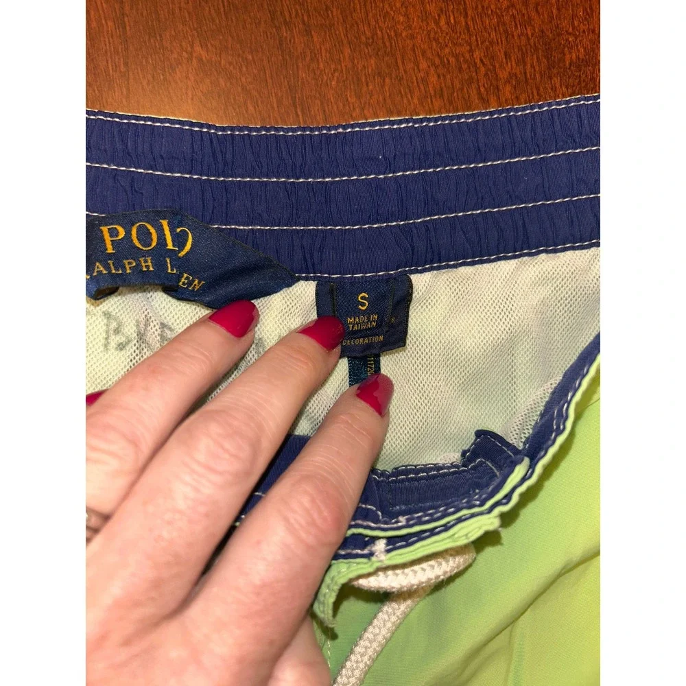 Polo Ralph Lauren‎ Mens Lime Green Cargo Swim Trunks Shorts Mesh Lined Small